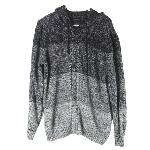 Buffalo David Bitton Ombre Cable Knit Sweater Hoodie Pullover Black Gray Medium
